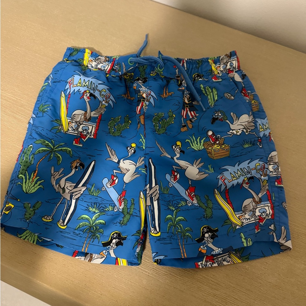 Stella McCartney Kids Bright Blue Tropical Flamingo Swim Trunks